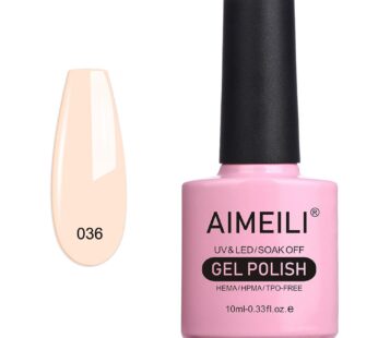 AIMEILI Soak Off U V LED Nude Gel Nail Polish – Soft Peach Pink (036) 10ml