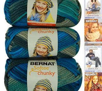 Bernat Softee Chunky Yarn Bundle Super Bulky No. 6, 3 Skeins, Deep Waters