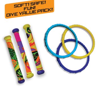 Prime Time Toys Diving Masters Power Pack Pool Diving Toy (3 – Dizzy Dive Rings / 3 – Fabr