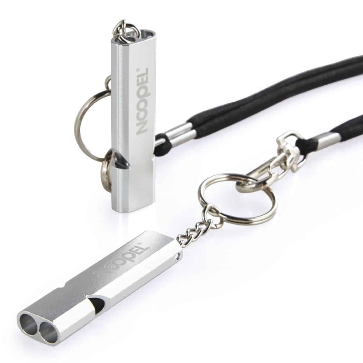 Noopel 2 Pack Survival Whistle with Lanyard and Keychain Double Tubes Emergency Safety Whi