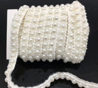 FQTANJU 5 Yards Faux Pearls Lace Ribbon Applique Pearl Fringe for Wedding Party Decoration