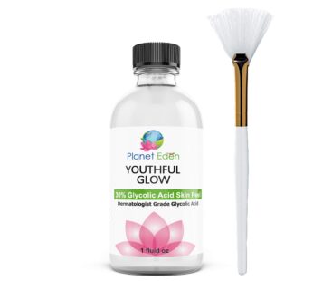 Planet Eden 30% Glycolic AHA Acid Skin Chemical Peel Kit with Fan Brush for Diminishing Su
