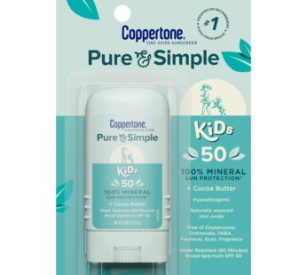 Coppertone Pure and Simple Sunscreen Stick SPF 50, Zinc Oxide Mineral Sunscreen Stick for