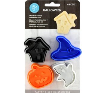 R&M Halloween Pastry & Cookie Cutter set of 4. Assorted Designs and Colors, Haunted House,