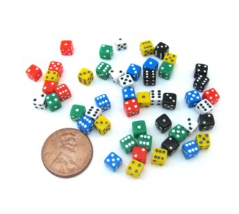 Koplow Games 1816x 50 Six Sided D6 .197″ Die Small Tiny Mini Miniature Multicolored Dice,