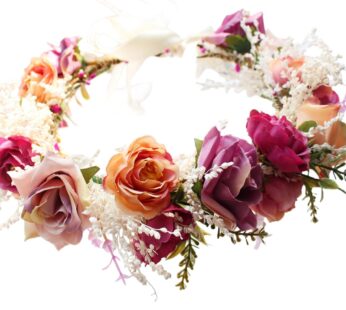 Vivivalue Rose Flower Crown Boho Flower Headband Hair Wreath Floral Headpiece Halo with Ri