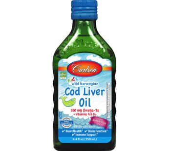 Carlson – Kid’s Cod Liver Oil, 550 mg Omega-3s, Vitamins A & D3, Wild Norwegian, Bubble Gu