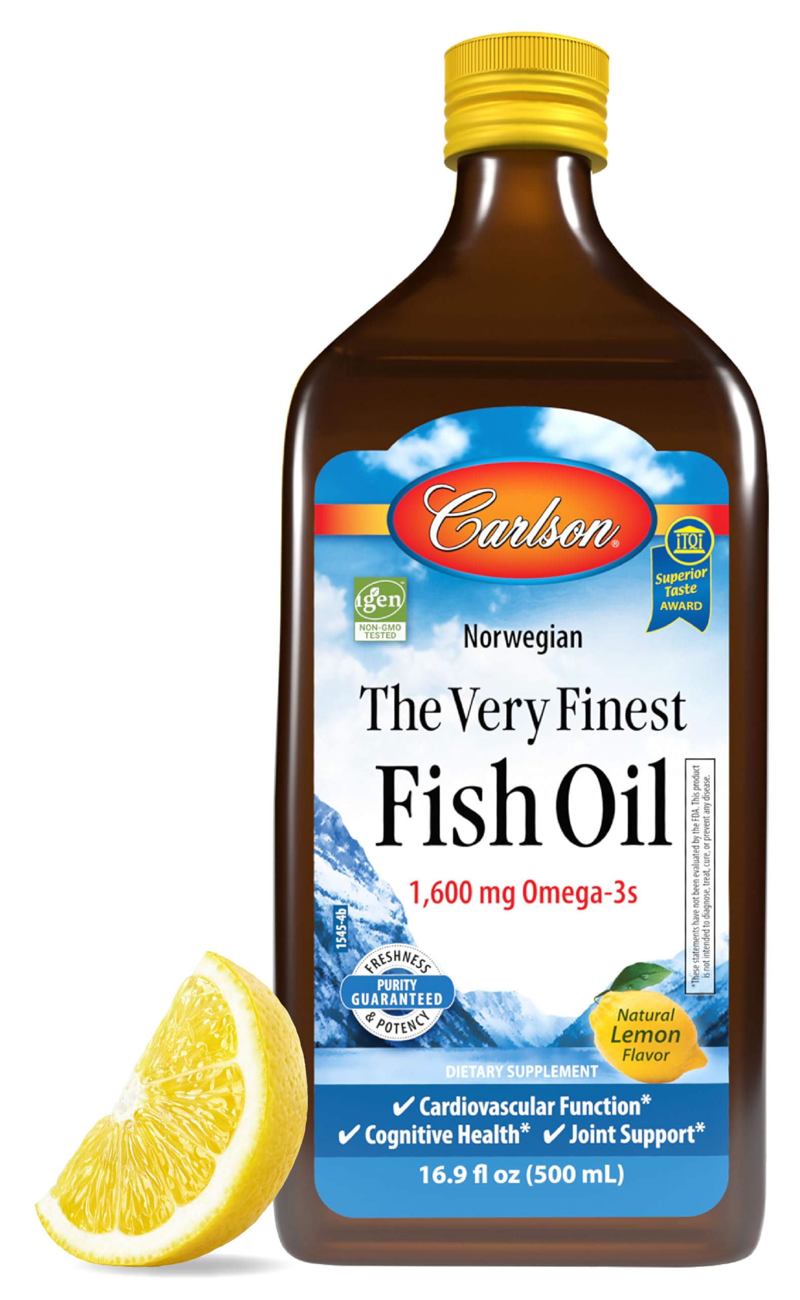 Carlson Labs Very Finest Fish Oil Nutritional Supplement, Lemon, 16.9 Fluid Ounce