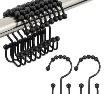 Amazer Black Shower Curtain Hooks, Shower Curtain Hooks Rust Proof 12 Pcs Stainless Steel