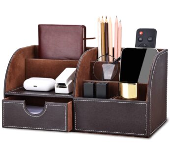 KINGFOM Pu Leather Desk Organizer Pen Pencil Holder Office Supplies Caddy Storage Box 6 Co