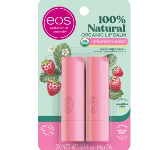 eos 100% Natural & Organic Lip Balm- Strawberry Sorbet, Dermatologist Recommended for Sens