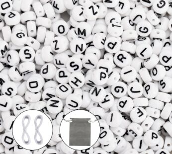 JPSOR 600pcs White Round Letter Beads for Jewelry Making Acrylic Alphabet Beads Bracelets