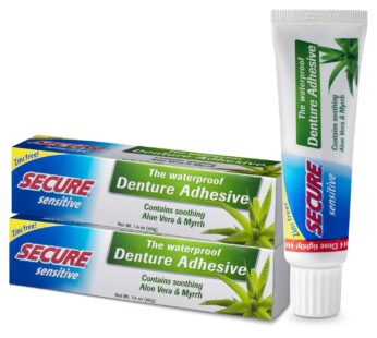 Secure Sensitive Denture Adhesive with Aloe Vera & Myrrh 12-Hour Max Hold Patented Wat