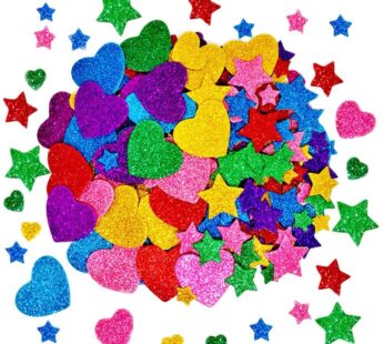 260 Pieces Colorful Glitter Foam Stickers Self Adhesive Stars Mini Heart Shapes Glitter St