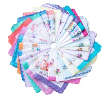 MZLIU Womens Girls Vintage Floral Cotton Handkerchiefs with Scalloped Edge Hankies 3PCS