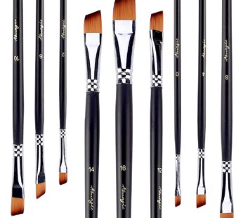 Amagic 9Pcs Angled Flat Tipped Art Paintbrush Set with Storage Container – Anti-Shedding S