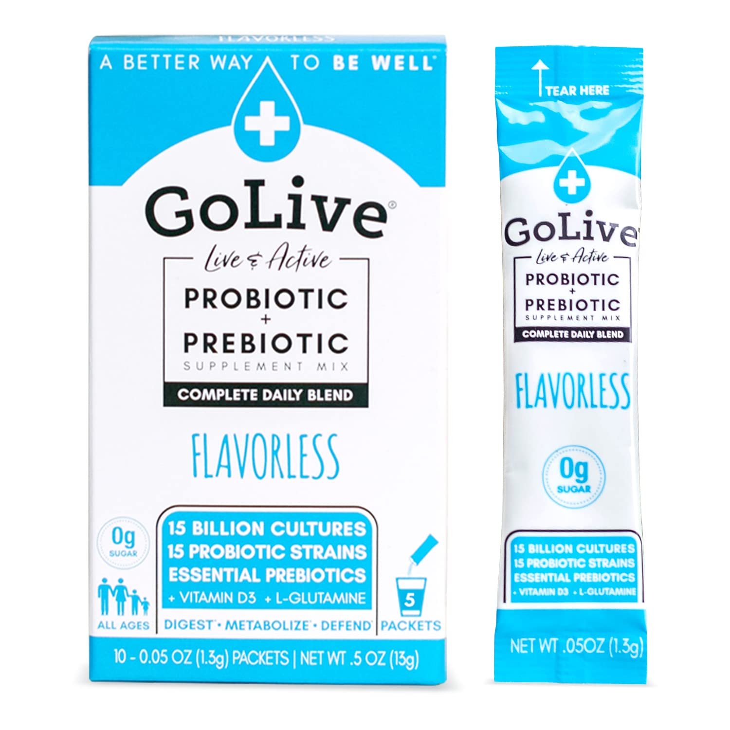 GoLive Probiotics & Prebiotics FLAVORLESS/SUGARLESS Synbiotic Powder, Probiotics + Prebiot - Image 2