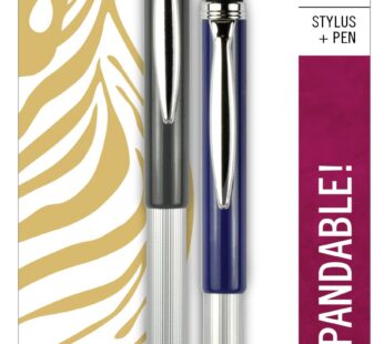 Zebra Pen StylusPen Telescopic Ballpoint Pen, Medium Point, 1.0mm, Black Ink, Grey and Nav