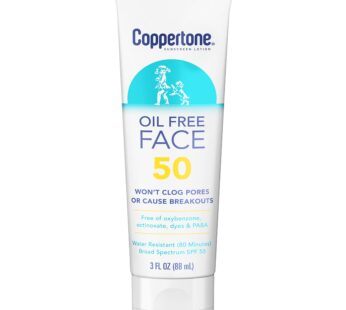 Coppertone Face Sunscreen SPF 50, Oil Free Sunscreen for Face, Water Resistant SPF 50 Suns