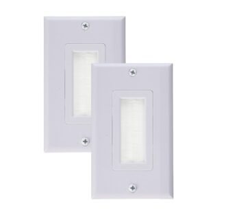 iMBAPrice  (Pack of 2) White Single Brush Wall Plate – Single Gang Wall Plate with Brush B