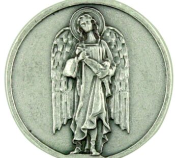 Archangel Saint St Raphael Silver Tone Pocket Token with Prayer Back