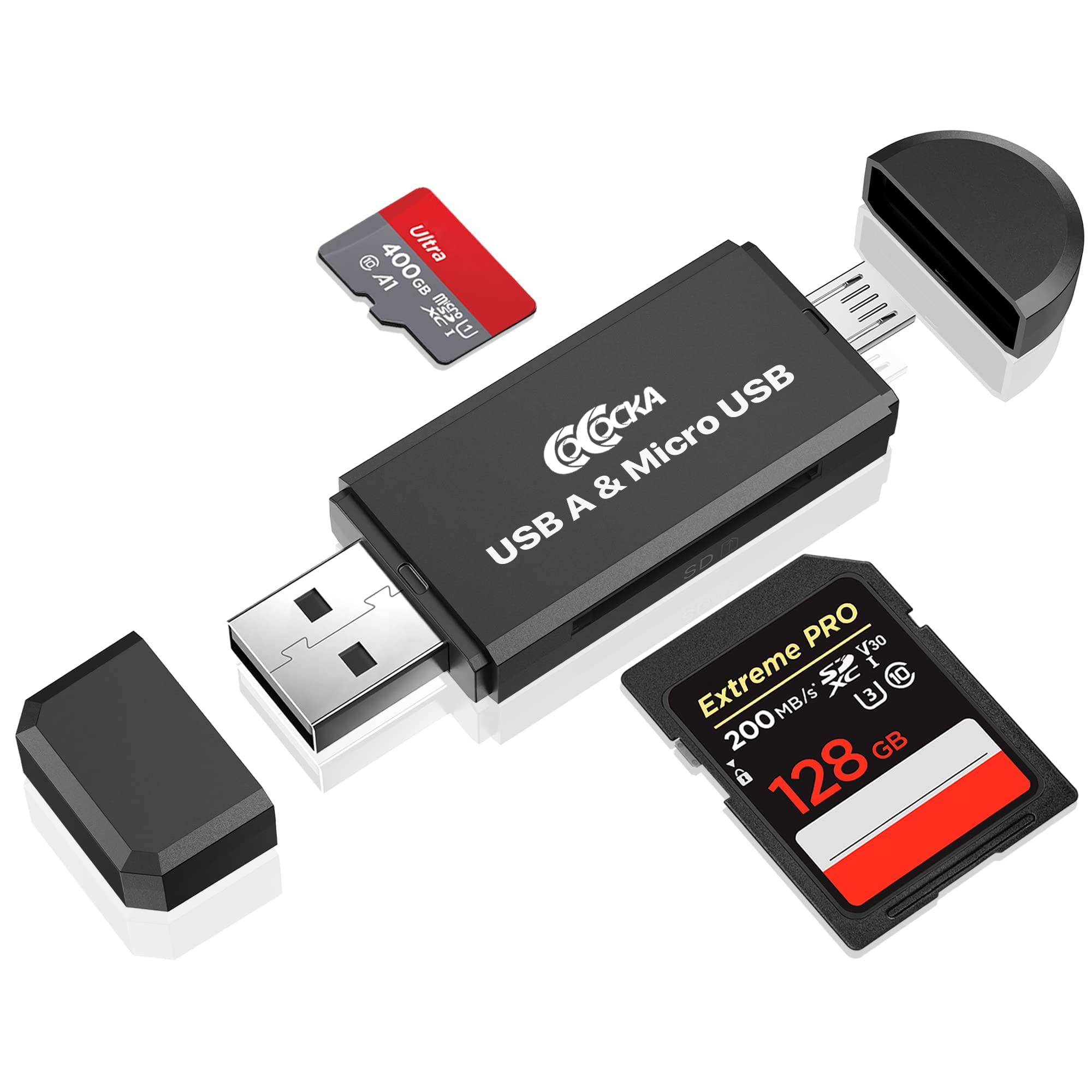Micro USB OTG to USB 2.0 Adapter; SD/Micro SD Card Reader with Standard USB Male & Micro U - Image 2