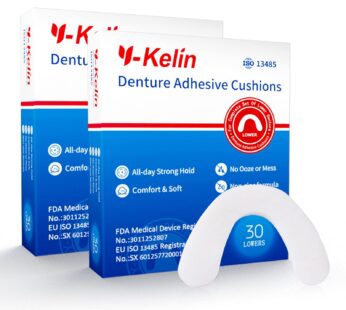 Y-Kelin Lower Denture Adhesive Cushions, Adhesive-Free Denture Pads for Sore Gums, 30 Pads