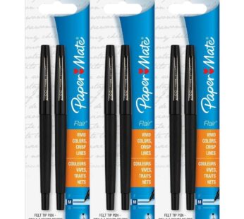 Paper Mate Flair Porous Felt Tip Pens, Medium Point, Black Ink (6 Count)