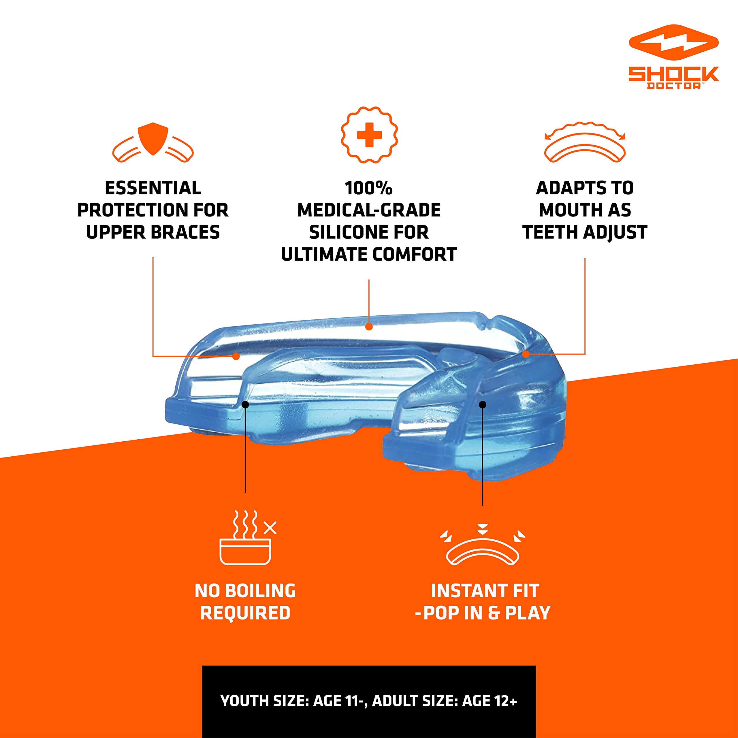 Double Braces Strapped Mouth Guard, Blue, Adult - Image 3