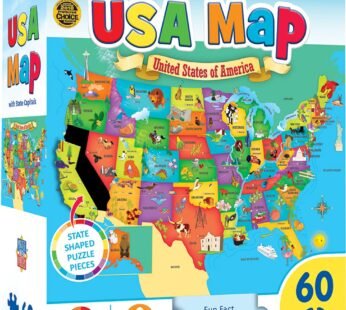 MasterPieces 60 Piece Educational Jigsaw Puzzle for Kids – USA Map State Shaped – 16.5″x12