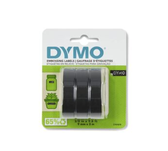 DYMO Self-Adhesive Embossing Labels, White Print on Black Tape, 3/8-Inch x 9.8-Foot Roll,