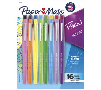Paper Mate Flair Felt Tip Pens, Medium Point (0.7mm), Assorted Colors, 16 Count