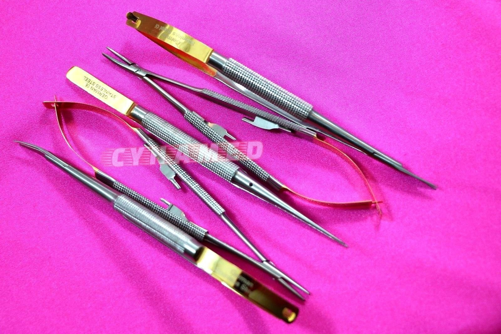 German Stainless Set of 5 Castroviejo Micro Scissors Needle Holder Straight and Curved and - Image 2