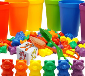 Skoolzy Rainbow Counting Bears with Matching Sorting Cups 70 Pc – Toddler STEM Educational