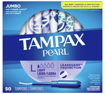 Procter & Gamble Tampax Pearl Tampons Unscented Lite Absorbency Ct, Blue, 50 Count