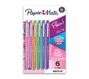 Paper Mate Flair Felt Tip Pens, Medium Point (0.7mm), Limited Edition Candy Pop Pack, 6 Co