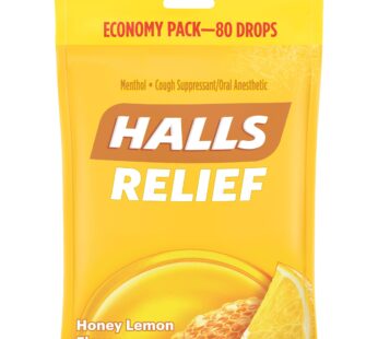HALLS Relief Honey Lemon Cough Drops, Economy Pack, 80 Drops