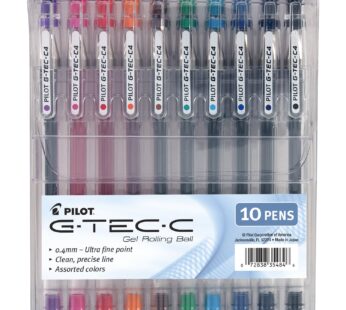 PILOT G-Tec-C Gel Ink Rolling Ball Pens, Ultra Fine Point (0.4mm), Assorted Color Inks, 10