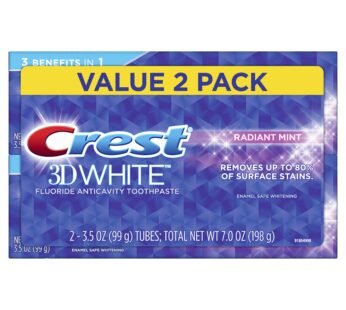 Crest 3D White Whitening Toothpaste, Radiant Mint, 3.5 Ounce (Pack of 2)