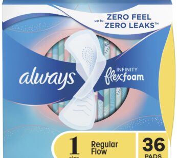 Always Infinity FlexFoam Pads for Women Size 1 Regular Absorbency, 72 Count with Wings, Un