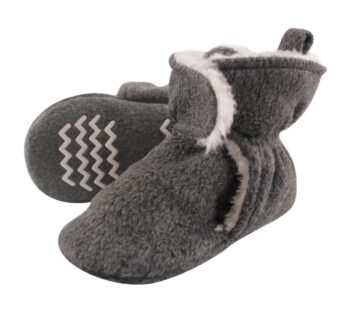 Hudson Baby unisex baby Cozy Fleece and Sherpa Booties Slipper Sock, Heather Charcoal, 18-
