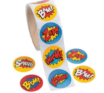 Fun Express Superhero Roll Stickers (100 Stickers) Stationery, Party Favors, Decorations,