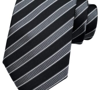 Secdtie Men’s Striped Grey Black Jacquard Woven Silk Tie Formal Necktie TW01
