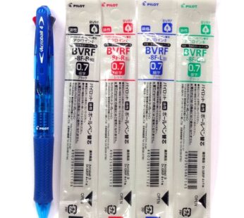PILOT Acroball 4 Multi Color Ballpoint Pen, 0.7mm, Clear Blue Body + 4 Color Ink Refills (