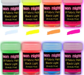 Glow in The Dark Fabric Paint – Pack of 8 Neon Fabric Paint Colors for Clothes & Textiles