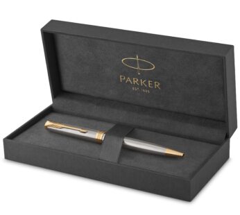 PARKER Sonnet Ballpoint Pen, Stainless Steel with Gold Trim, Medium Point Black Ink (19315