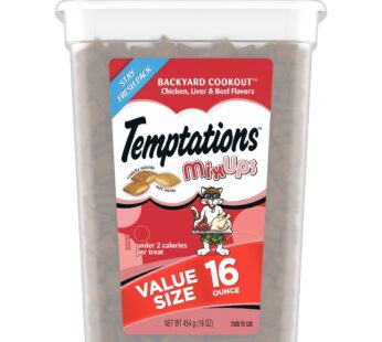TEMPTATIONS MIXUPS Crunchy and Soft Cat Treats Backyard Cookout Flavor, 16 oz. Tub