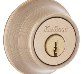 Kwikset 660 Deadbolt Deadbolt Lock, Antique Brass Round Exterior Keyed Front Entry Door, S