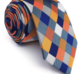 S&W SHLAX&WING Tie Sets for Men Neckties Blue Orange Check Extra Long Size 63″