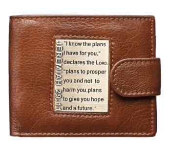 Christian Art Gifts Genuine Leather Wallet for Men Plans For You with Brass Inlay ? Jeremi